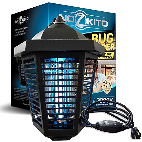 Nozkito Bug Zapper Mosquito Killer - Powerful 2000 Volts for Outdoor Use. 6 Foot Power Cord with Rainproof On/Off Switch. 1/2 Acre Coverage. Insect Trap UV Lamp - Click to Buy