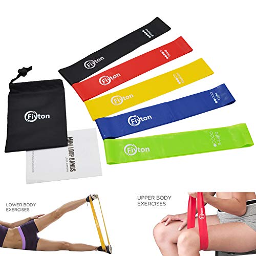 Fiyton Resistance Mini Loop Exercise Bands Set of 5 with Instruction Guide, Carry Bag for Home Fitness Unisex Strength Training - Click to Buy