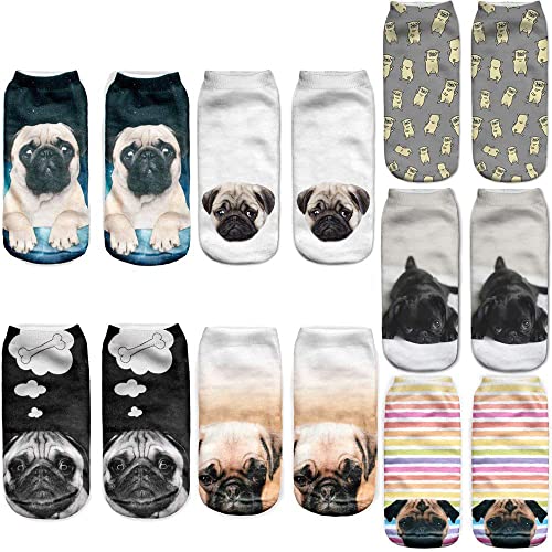 Unisex's Pug Ankle Socks Novelty 3D Funny Dog Low Cut Boat Socks (Pugs Socks) - Click to Buy