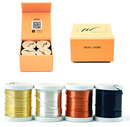 20 Gauge Tarnish Resistant Silver-Plated Copper and Copper Wire Set of 4 spools (24 Yards/ 72 Feets) for Wrapping Jewelry Making Beading Floral Artistic Craft Coil Wire kit (WF Color Set 1, 0.80 mm) - Click to Buy