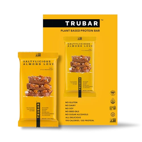 TRUBAR Vegan Protein Bar, Saltylicious Almond Love, Gluten Free, Plant Based, High Fiber, Dairy Free, Low Fat, Non GMO, No Sugar Alcohols, 12G Lean Protein, 13G Fiber, Healthy Snack Bars, 12 CT - Click to Buy