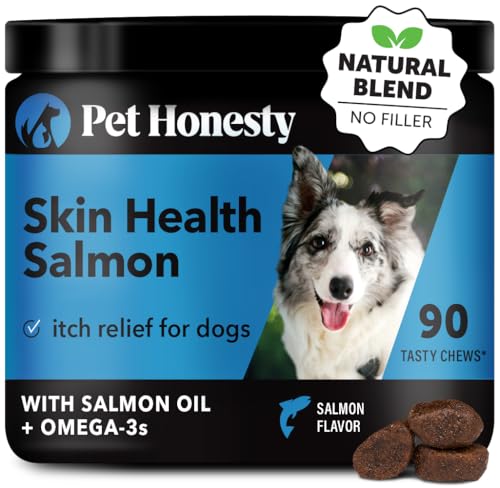 Pet Honesty Skin Health Salmon Chews - Itch Relief for Dogs, Omega 3 Fish Oil for Dogs, Natural Salmon Oil for Dogs Chews for Healthy Skin & Coat, May Reduce Shedding, Dog Fish Oil Supplements - 90 Ct