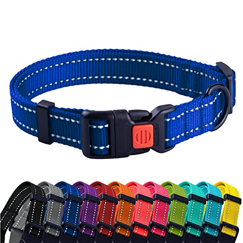 CollarDirect Reflective Dog Collar for a Small, Medium, Large Dog or Puppy with a Quick Release Buckle - Boy and Girl - Nylon Suitable for Swimming (18-26 Inch, Blue) - Click to Buy