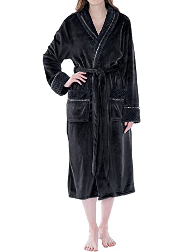 PAVILIA Soft Plush Women Fleece Robe, Cozy Warm Bathrobe, Fuzzy Female Long Spa Robe - Click to Buy