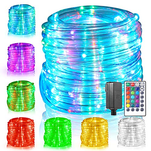 ECOWHO Fairy Lights Battery Operated, 46ft 120 LED Rope Lights Outdoor String Lights, Remote 8 Lighting Modes for Bedroom, Party, Wedding, Trees (Multicolor) - Click to Buy