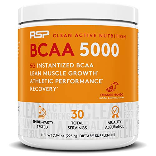 RSP BCAA 5000 (30 Serv), Premium BCAA Powder for Post Workout Muscle Recovery, Endurance & Energy, 5g of Essential Branched Chain Amino Acids, Orange Mango (Packaging May Vary) - Click to Buy
