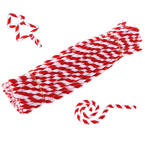 Carykon Red Striped Chenille Stems Pipe Cleaners, Pack of 100 (Striped-Red) - Click to Buy