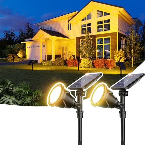ROSHWEY Solar Spot Lights Outdoor Spotlight 18 LED Waterproof Landscape Spotlight for Garden Lawn Backyard Patio Porch Wall Deck Garage (WarmWhite- 2 Pack) - Click to Buy