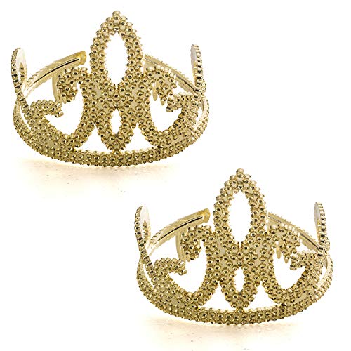 Tigerdoe Royal Queen Crown - 2 Gold Tiaras - Plastic Costume Crowns - Homecoming Queen - Princess Dress Up - Click to Buy
