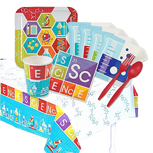 Science Party Supplies - Deluxe Kit for 16 - Paper Plates, Napkins, Cups, Tablecover - Click to Buy