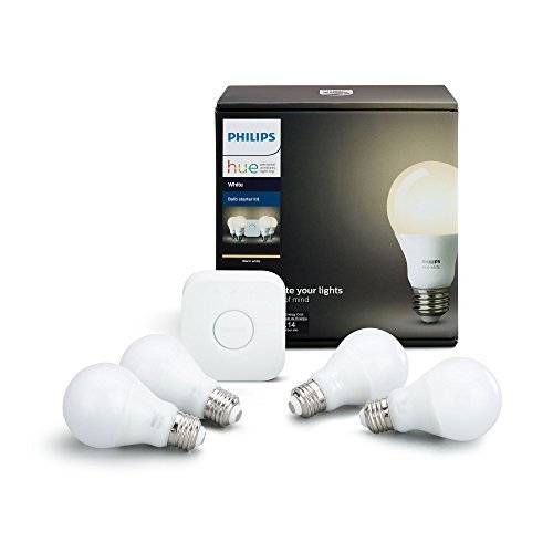 Philips Hue White A19 60W Equivalent LED Smart Light Bulb Starter Kit, 4 A19 White Smart Bulbs and 1 Hub, Works with Alexa, Apple HomeKit and Google Assistant, (California Residents) - Click to Buy