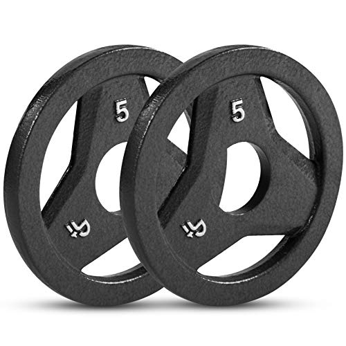 Day 1 Fitness Cast Iron Olympic 2-Inch Grip Plate for Barbell, 5 Pound Set of 2 Plates Iron Grip Plates for Weightlifting, Crossfit - 2” Weight Plate for Bodybuilding - Click to Buy
