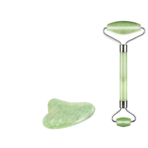 Truweo Jade Roller & Gua Sha Scraping Massage Tool – Himalaya-Anti-Aging-100% natürlicher Jade Stein Set – Gesicht Augen Hals Beauty Roller für Abnehmen & Straffung – verjüngt die Haut und entfernt Falten - Click to Buy
