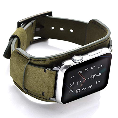 CooBES Compatible with Apple Watch Band 49/46/45/44mm/42mm(Series 3 2 1),Genuine Leather Bracelet Wristband Crazy Horse Cuff Strap Compatible iWatch Ultra/Ultra2 Series 10/9/8/7/6/5/4/3/2/1 (Green) - Click to Buy