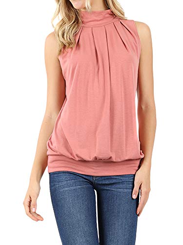 The Lovely Women Sleeveless Mock-Turtleneck Pleated Top with Waistband - Click to Buy