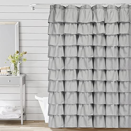 Volens Gray/Grey Ruffle Shower Curtain Fabric/Cloth/Rustic Shower Curtains for Bathroom, 72 x 72 inch Long - Click to Buy