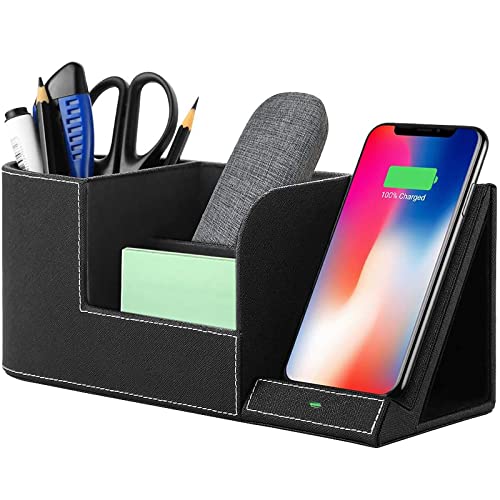 EasyAcc Wireless Charger Desk Stand Organizer Wireless Charging Station for iPhone 13/13 Pro Max/13 Pro/12 Series/11/XS Max/XR/X/8Plus/SE 2, Desk Storage Caddy Pen Pad Holder - Click to Buy