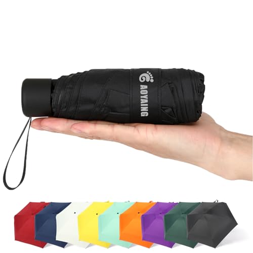 GAOYAING Compact Travel Umbrella with Case Sun&Rain Lightweight Small and Compact Suit for Pocket Black