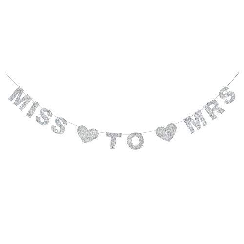 MISS TO MRS Silver Glitter Banner With Heart-Shaped Detail,Bachelorette,Bridal Shower,Engagement,Wedding Shower Party Photo Props.