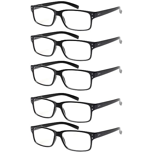 NORPERWIS Reading Glasses 5 Pairs Quality Readers Spring Hinge Glasses for Reading for Men and Women (5BLACK, 2.00)