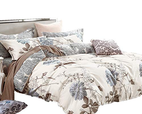 Swanson Beddings Daisy Silhouette Reversible Floral Print 3-Piece 100% Cotton Bedding Set: Duvet Cover and Two Pillow Shams (California King) (Comforter NOT Included) - Click to Buy
