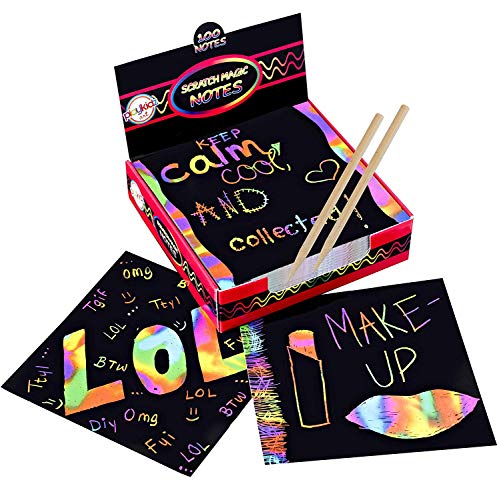 Scratch Art Kit ââ‚¬â€œ Magic Scratch Off Notes & [2] Stylus Tools for Kids & Adults ââ‚¬â€œ 100 Black Paper Sheets ââ‚¬â€œ Create Colorful Rainbow Cards Bookmarks Notes Pictures & Other Art Without Ink - Click to Buy