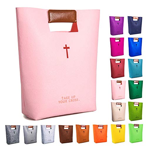 AGAPASS Bible Covers, Church Tote for Sunday's Supply, Christian Bible Tote Bag for Women Girls Carved Cross Holy Bible Bag,Felt Tote Church Bible Study Case,Christian Gifts for Week Deals,Pink - Click to Buy