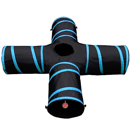 New Cat Tunnel Design, Collapsible 4-Way Cat Ferret Tunnel Toy with Crinkle, Great for Kittens, Puppies, Large Cats and Small Dogs (Large, Light Blue) - Click to Buy