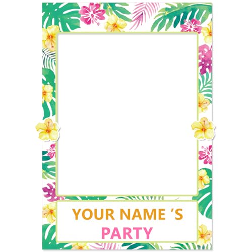 2 in 1 Luau Photo Booth Props Frame Party Supplies - Hawaiian Tropical Tiki Birthday Baby Shower Bridal Shower Wedding Decorations - Click to Buy
