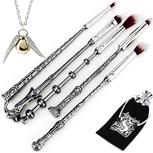 Wizard Wand Makeup Brushes, 5 Set Beauty Cosmetic Tools with Necklace, Bracelet - Click to Buy
