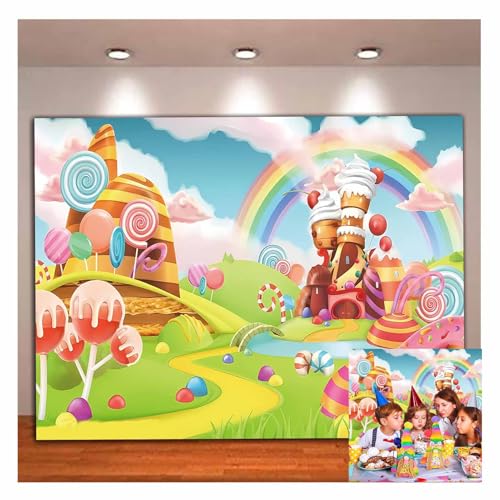 Qian Lollipop Backdrops Cartoon Candy Photo Rainbow Studio Props Booth Baby Birthday Party Photography Background Vinyl 5x3ft ly020 - Click to Buy