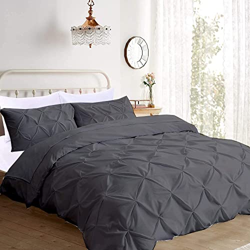 Bedding Kraft Soft Luxurious Pinch Pleated Duvet Cover 100% Egyptian Cotton 800 TC Stain Resistant Comforter Cover (Oversized King (98 x 120 Inch) (3-Piece), Elephant Grey) - Click to Buy