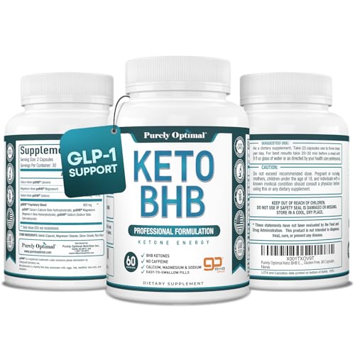 Purely Optimal Keto BHB Exogenous Ketones Supplement - Keto Diet Pills for Ketosis, Energy, Focus, Metabolism - for Women and Men (60 Capsules) - Click to Buy