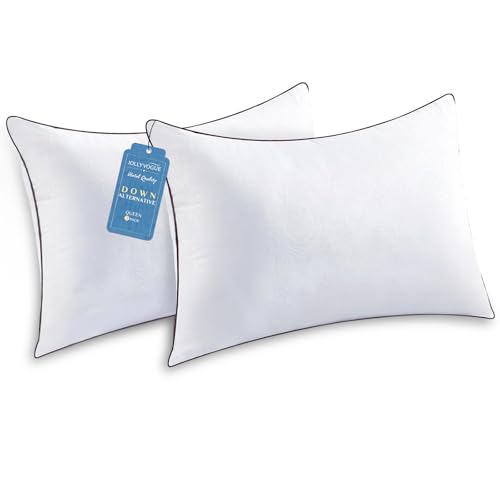 JOLLYVOGUE Pillows Queen Size Set of 2 for Sleeping, Soft and Supportive Bed Pillow with Down Alternative Filling for Side and Back Sleepers, Hotel Collection, 30x20 Inches