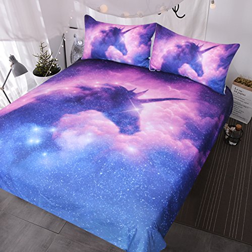BlessLiving Galaxy Unicorn Parure de lit Enfant Fille psychédélique Espace Housse de Couette 3 pièces Rose Violet Paillette Licorne Couvre-lit, Coton, Entier - Click to Buy