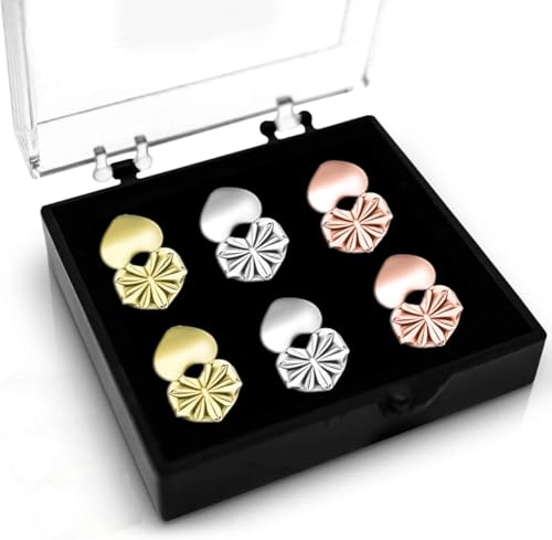 Advanced Premium Quality Earring Lifters | Back Lobe Ear Support | 3-Pair Set of Piercing Ear Lobe Back Lift | Sterling Silver, 18K Gold Plated and Rose Gold for Ear Lobe Reinforcement | Plus Bonus - Click to Buy