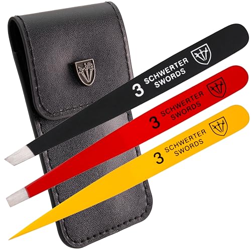 3 Swords Germany – Brand Quality Professional Stainless Steel Precision tweezer Set “Germany”, Slanted, Straight, Pointed Eyebrows Hair, Synthetic Leather case, Manicure Pedicure by 3 Swords (005380) - Click to Buy