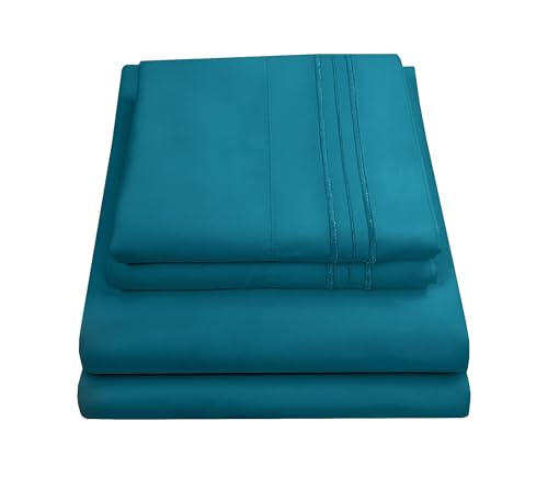 King Size Sheets - Breathable Luxury Bed Sheets with Full Elastic & Secure Corner Straps Built In - 1800 Supreme Collection Extra Soft Deep Pocket Bedding Set, Sheet Set, King, Teal - Click to Buy
