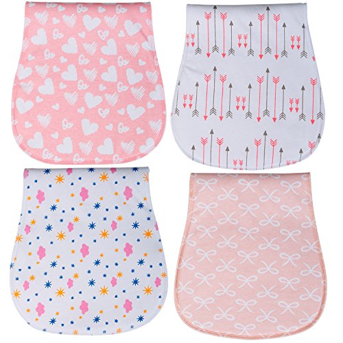 Yoofoss Baby Burp Cloths 3 Layer Burp Bibs Curved Soft and Absorbent for Girl 4 Pack Burping Towels - Click to Buy