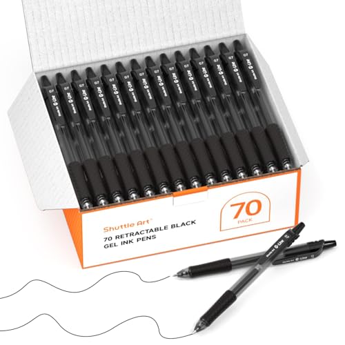 Shuttle Art Black Gel Pens, 70 Pack Retractable Medium Point Rollerball Gel Ink Pens Smooth Writing with Comfortable Grip for Office School Home Work - Click to Buy