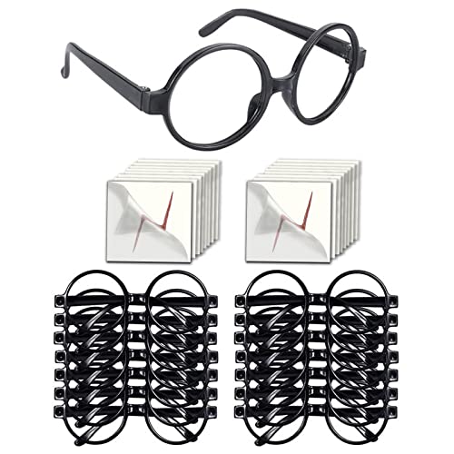 YoHold Wizard Glasses with Round Frame No Lenses and Lightning Bolt Tattoos for Kids Birthday, Halloween, St Patrick's Day, Cosplay Costume Party, 16 Pack of Each, Black - Click to Buy