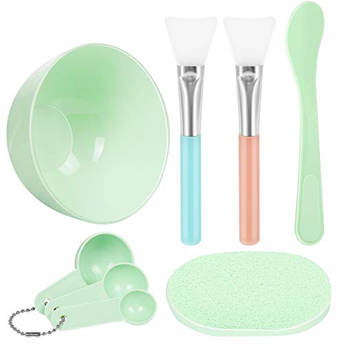 Teenitor Facial Mask Mixing Bowl Set, DIY Facemask Mixing Tool Kit with Silicon Face Mask Brush Facial Mask Bowl Stick Spatula Gauges Puff, Pack of 8, Green - Click to Buy