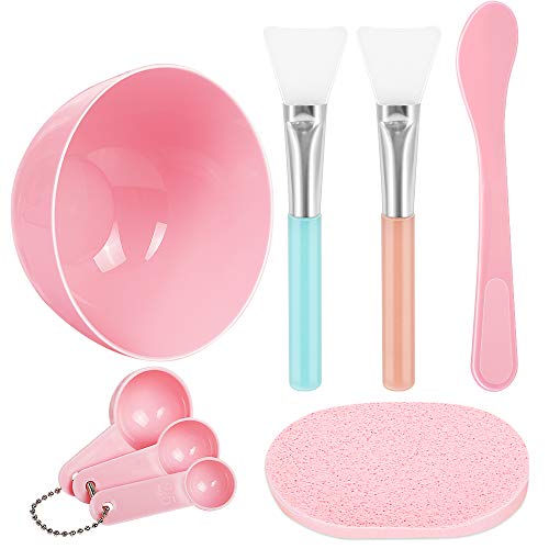 Facemask Mixing Tool Sets Teenitor DIY Face Mask Mixing Bowl Set include Facial Mask Mixing Bowl Stick Spatula SiliconeCream Mask Brushes Gauges Puff Pack of 8 Pink - Click to Buy