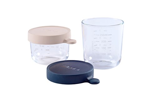 BEABA Glass Baby Food Containers with Silicone, Glass Food Storage Containers w/Airtight Lid, Baby Food Glass Jar, Set of 2, 5 oz and 8 oz, Rose/Midnight - Click to Buy