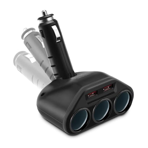 Rocketek 3 Socket Cigarette Lighter Splitter with 2 QC3.0 Car Charger Adapter, 12V Splitter 120W 12V/24V DC Outlet Car Lighter Adapter for iPhone iPad Cell Phone Tablet GPS/All Car Devices - Click to Buy