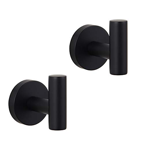 GERZWY Bathroom Matte Black Coat Hook SUS 304 Stainless Steel Single Towel/Robe Clothes Hook for Bath Kitchen Contemporary Hotel Style Wall Mounted 2 Pack AG1107B-BK - Click to Buy