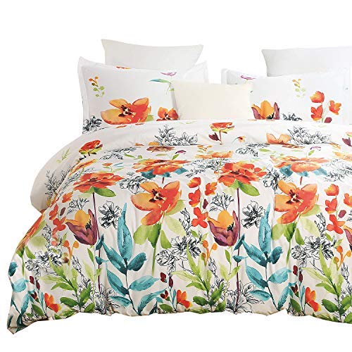 Vaulia Soft Microfiber Duvet Cover Set Printed Flower Pattern - Red/Orange/ Yellow Multi-Color King - Click to Buy
