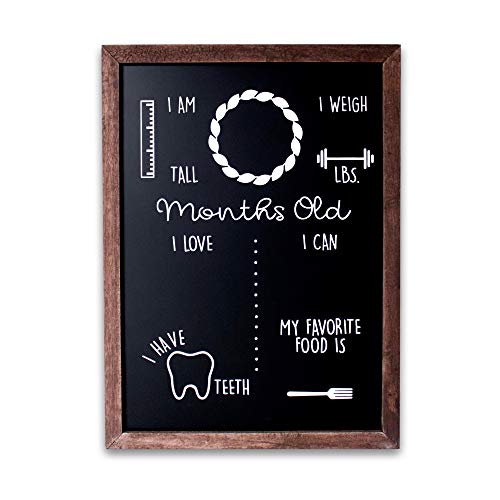 Olive & Emma Baby Monthly Milestone Chalkboard | 12" x 16" Wood Framed Reusable Monthly Baby Milestone Board | Baby Calendar First Year | Pregnancy Gifts for First Time Moms…