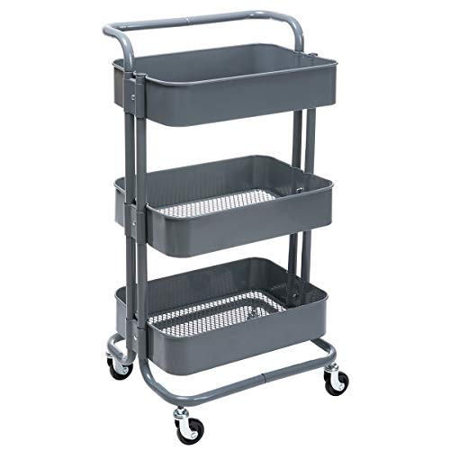 DOEWORKS Storage Cart 3 Tier Metal Utility Cart Rolling Organizer Cart with Wheels Art Cart Gray Blue - Click to Buy
