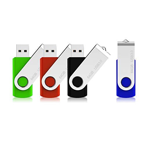 JUANWE USB Flash Drive 4 Pack 64GB USB 3.0 Jump Drive Pen Drive Swivel Design (4 Mixed Color) - Click to Buy